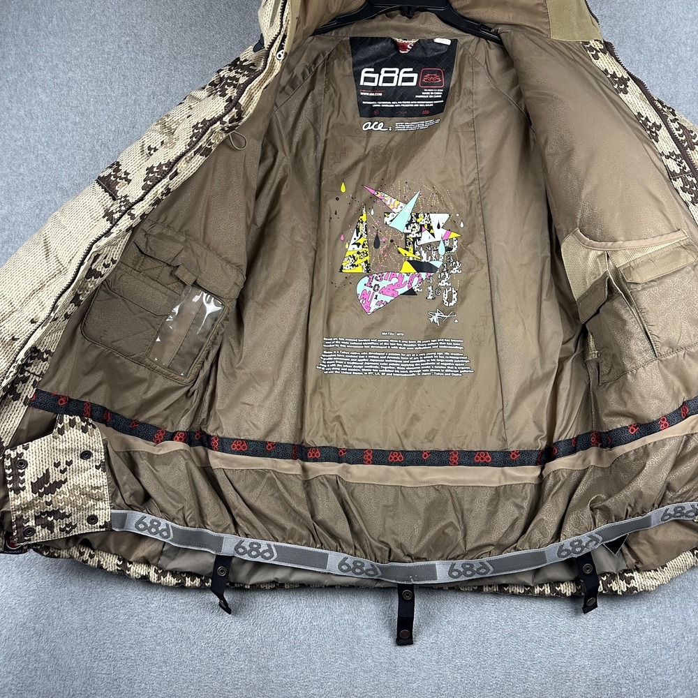 686 Jacket Mens Small Tan Brown Snowboard Ski Hooded Insulated Limited Edition - Picture 11 of 16